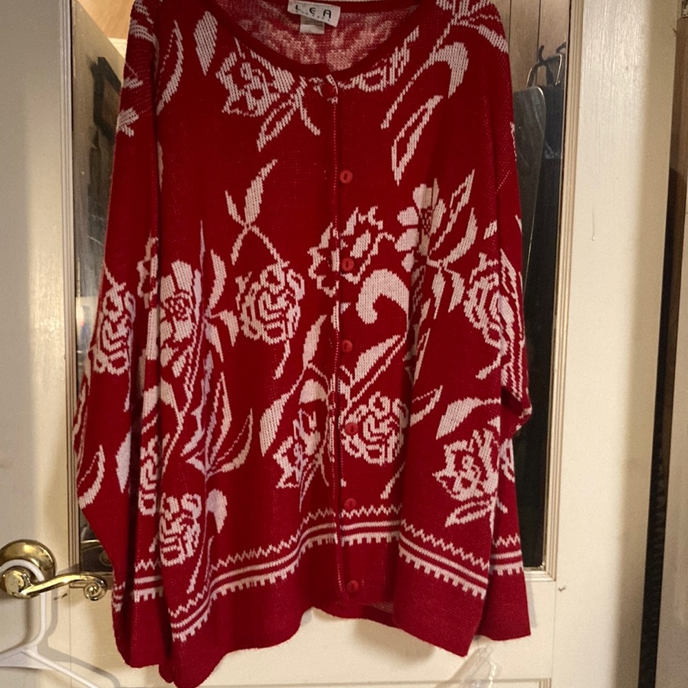 Red Floral Knit Sweater